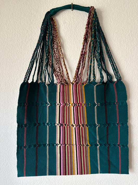 Teal with Multicolor Loom Tote Bag