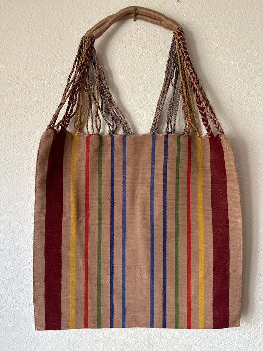 Tan with Multicolor Loom Tote Bag