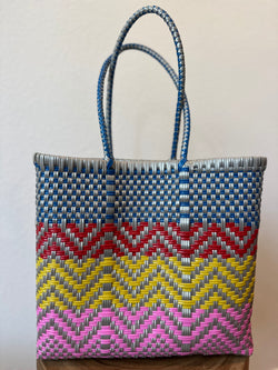 Silver, Red, Yellow and Pink Woven Tote- The Book Bag