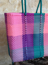 Teal, Pink and Fuchsia Woven Tote