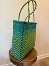 Teal, Green and Yellow Woven Tote