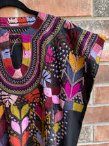 Black Short Sleeve Multicolor Blusa de Maíz L/XL