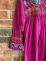 Fucshia Long Sleeve Blusa Punto de Cruz
