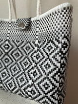 Black and White Woven Tote with Clasp