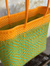 Yellow and Green Woven Tote