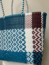 Blue, White and Maroon Woven Tote