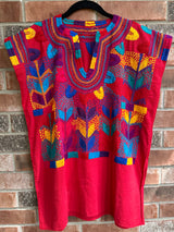 Red Short Sleeve Multicolor Blusa de Maíz XL