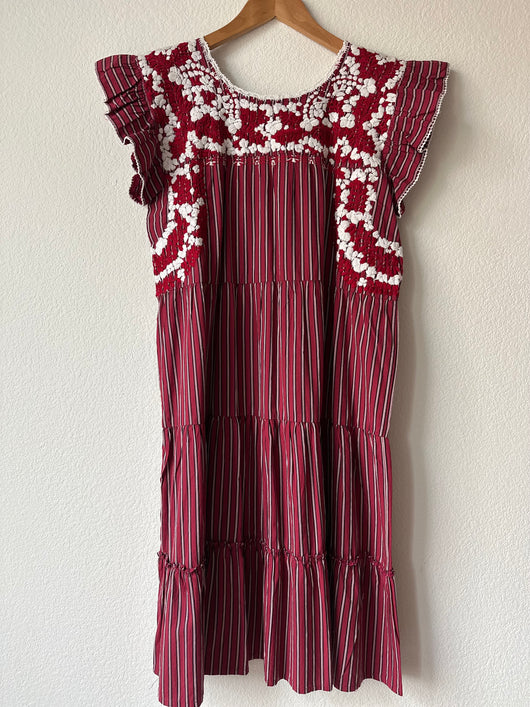 Tiered Red, Black and White Stripe with Red and White Embroidery Flutt Mi Tia Tiered Red, Black and White Stripe with Red and White Embroidery Flutt Mi Tia