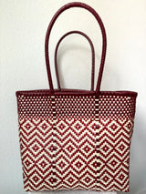 Maroon and White Woven Tote