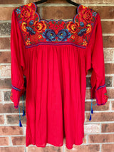 Red Long Sleeve Blusa Punto de Cruz