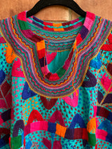 Turquoise Short Sleeve Multicolor Blusa de Maíz XL