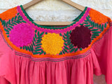 Coral Tia Top with Flowers