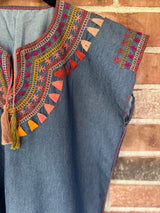Chambray with Multicolor Lattice Blouse