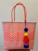 Orange and White Woven Tote