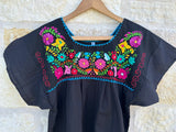 Black with Multicolor Puebla Blouse M