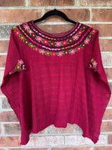 Maroon with Multicolor Huipil de Coban