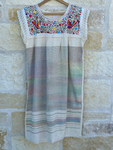 Off-White with Multicolor Telar Midi Dress