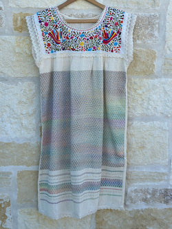 Off-White with Multicolor Telar Midi Dress