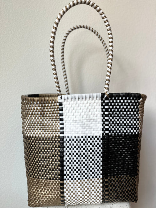Gold, Black and White Woven Tote