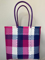 Navy, White and Magenta Woven Tote