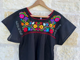 Black with Multicolor Puebla Blouse M