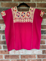 Magenta and Beige San Andres Huipil