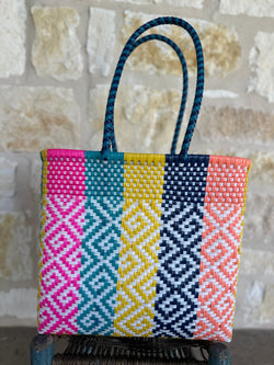 Pink, Orange, Navy and Turquoise Woven Tote