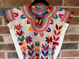 White Short Sleeve Multicolor Blusa de Maíz