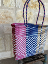 Navy, Pink, White and Gold Woven Tote