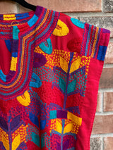 Red Short Sleeve Multicolor Blusa de Maíz XL