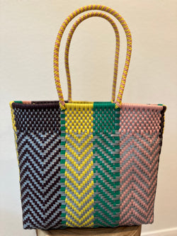 Yellow, Green, Pink, Black and Silver Woven Tote
