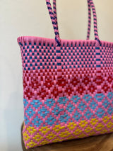 Pink, Red, Turquoise and Yellow Woven Tote- The Book Bag