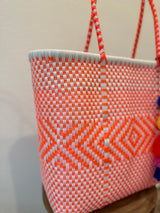 Orange and White Woven Tote