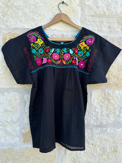 Black with Multicolor Puebla Blouse M