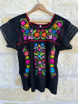 Black Fiesta Puebla Blouse L