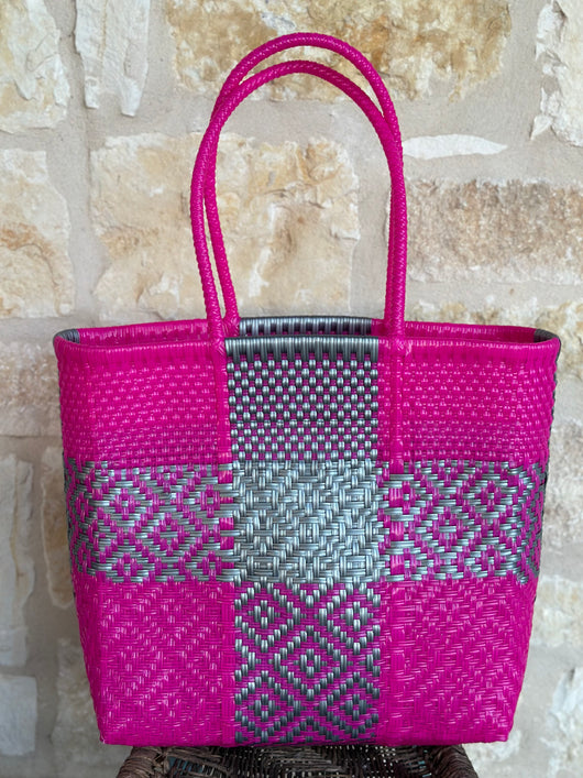 Magenta and Silver Woven Tote