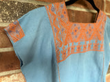 Light Blue and Apricot San Andres Huipil