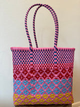 Pink, Red, Turquoise and Yellow Woven Tote- The Book Bag