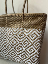 White and Gold Woven Tote