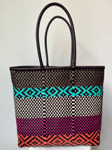 Brown, Magenta, Turquoise, Cream and Orange Woven Tote