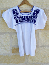 White and Blue Puebla Blouse