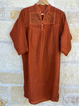 Burnt Orange Pintuck Dress