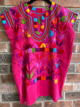 Magenta Short Sleeve Multicolor Blusa de Maíz