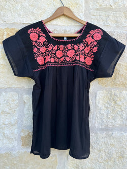 Black with Pink Puebla Blouse S