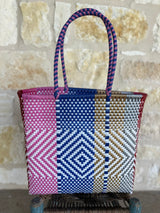 Navy, Pink, White and Gold Woven Tote