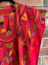 Red Short Sleeve Multicolor Blusa de Maíz L/XL