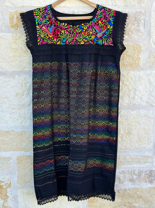 Black with Multicolor Telar Dress