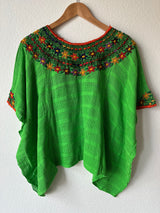 Bright Green with Multicolor Huipil de Coban