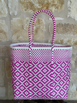 Pink and White Woven Tote