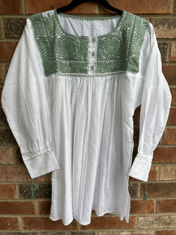 White with Moss Green Vine Tunic